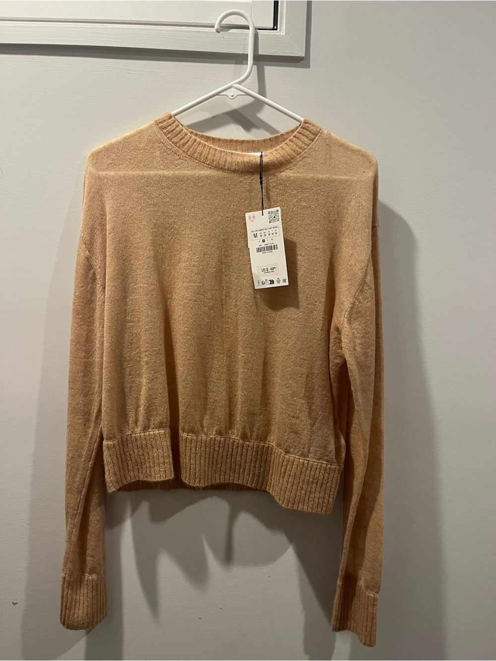 Zara Wool and Alpaca Blend Knit Crewneck Sweater in Camel Color NWT! Size M